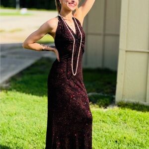 Antique Elegant Black and Red Maxi Dress